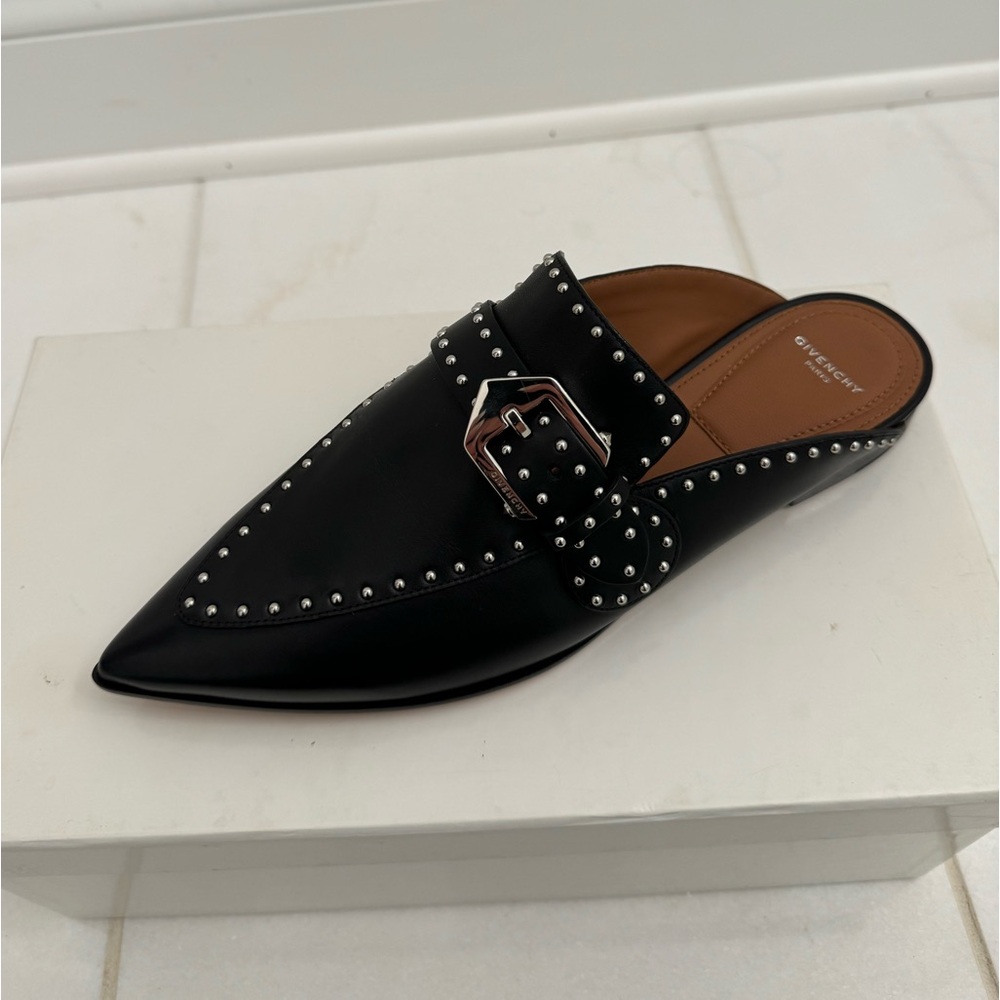 Givenchy black leather elegant studded slip on shoes size 7 us 38 eu